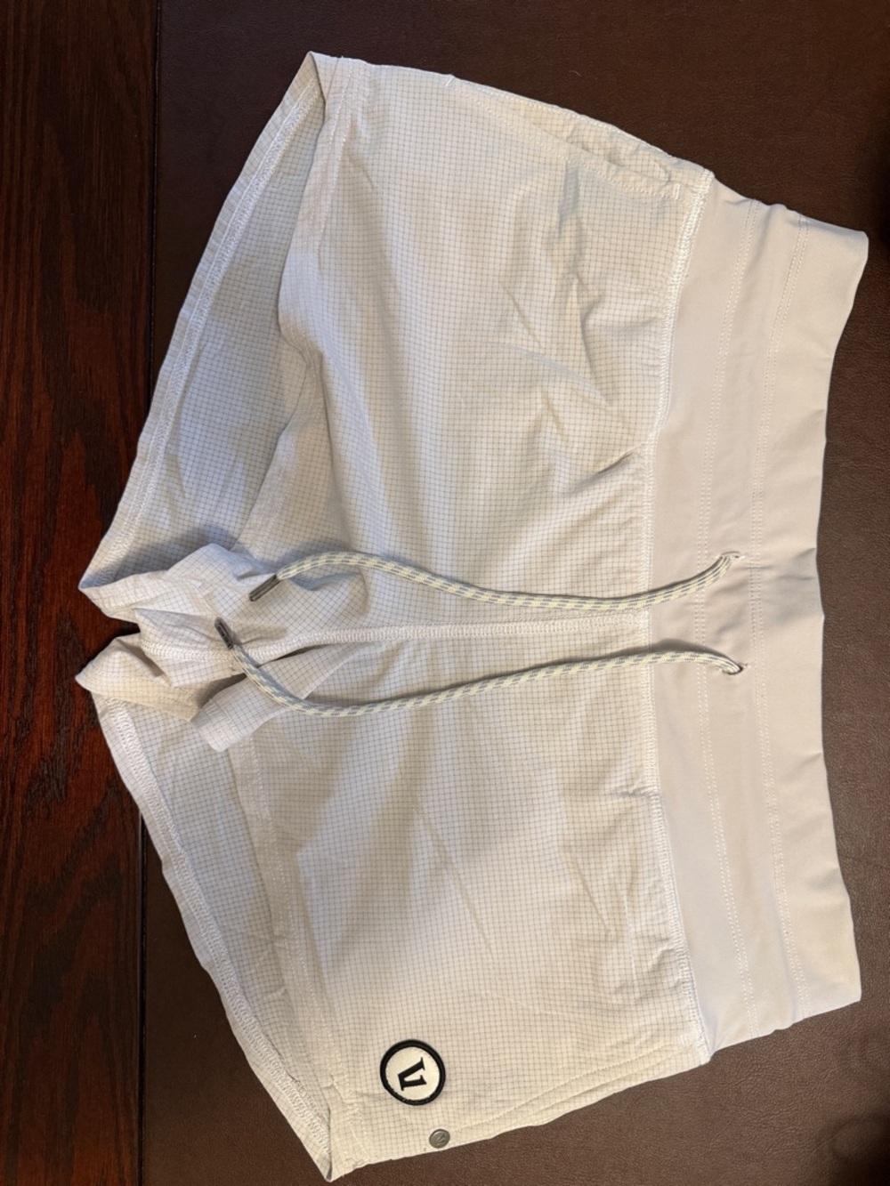 Vuori White Women's Athletic Drawstring Shorts with Subtle Grid